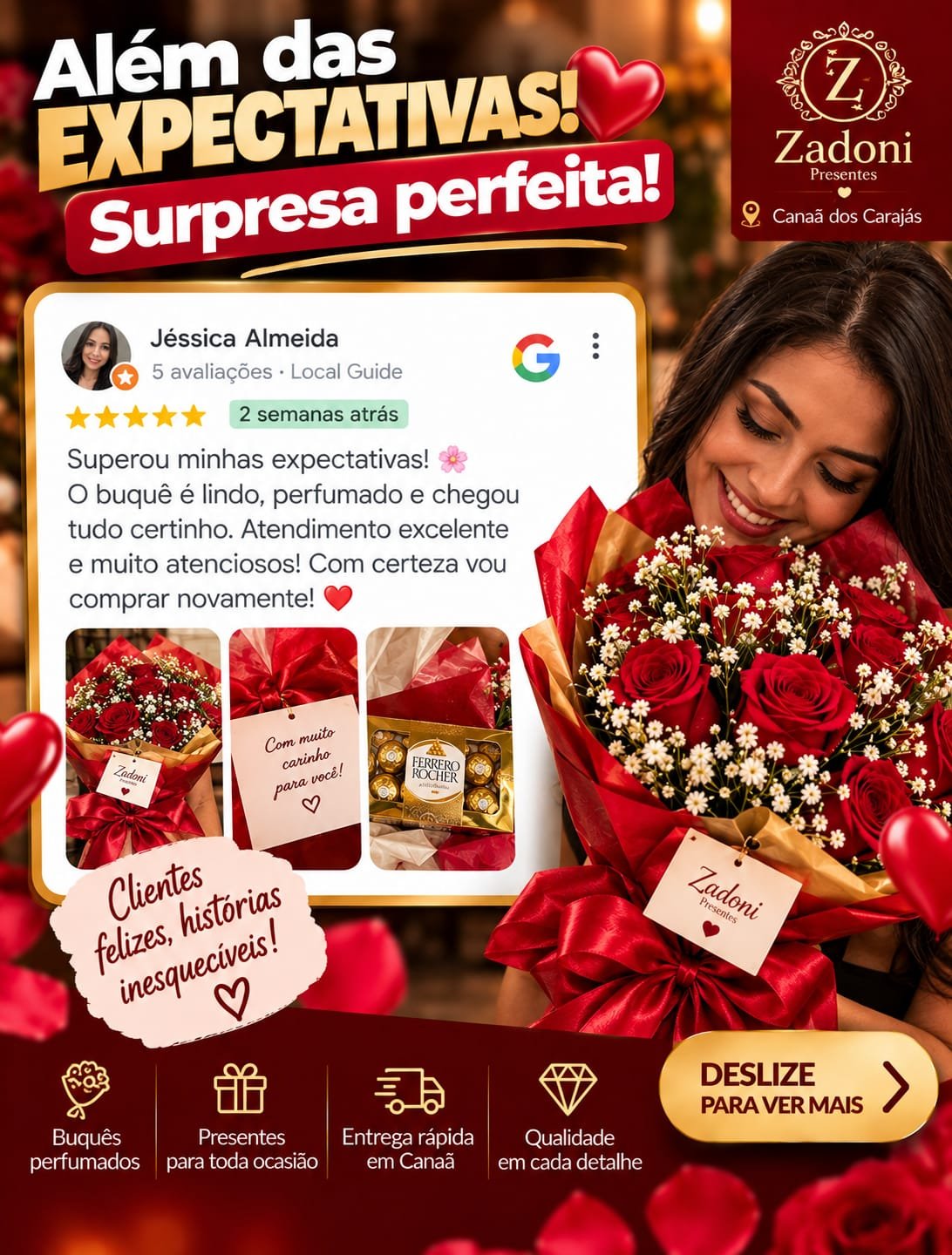 Arte da Zadoni com depoimento de Jéssica Almeida