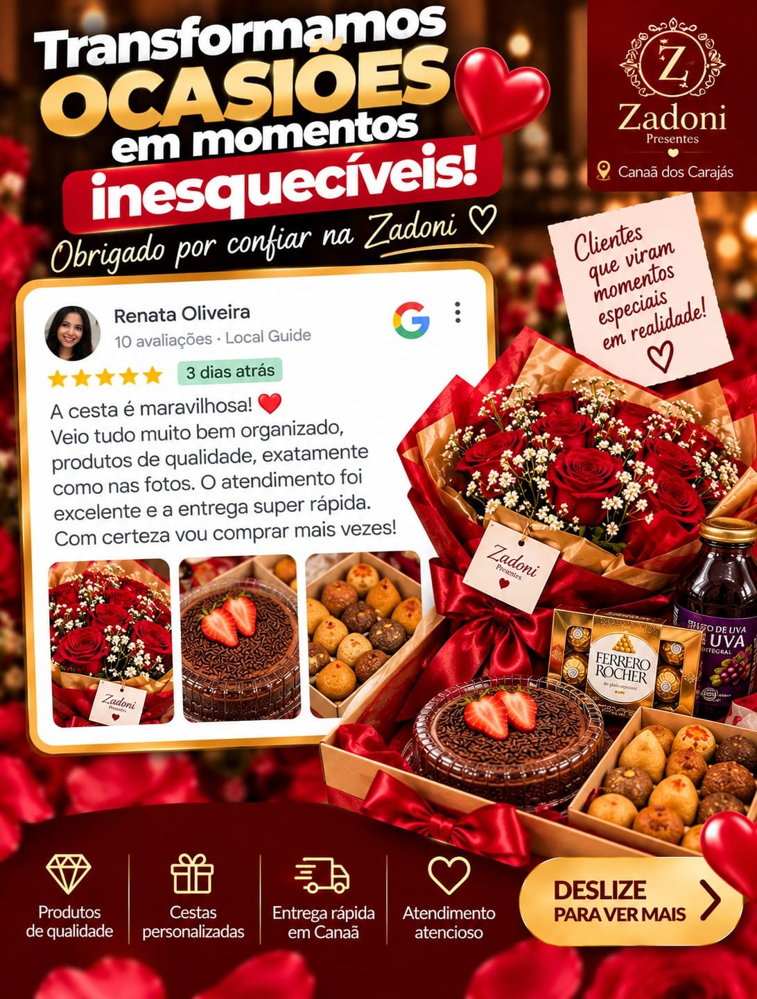 Arte da Zadoni com depoimento de Renata Oliveira