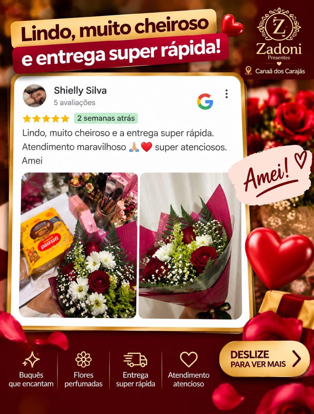 Arte da Zadoni com depoimento de Shielly Silva