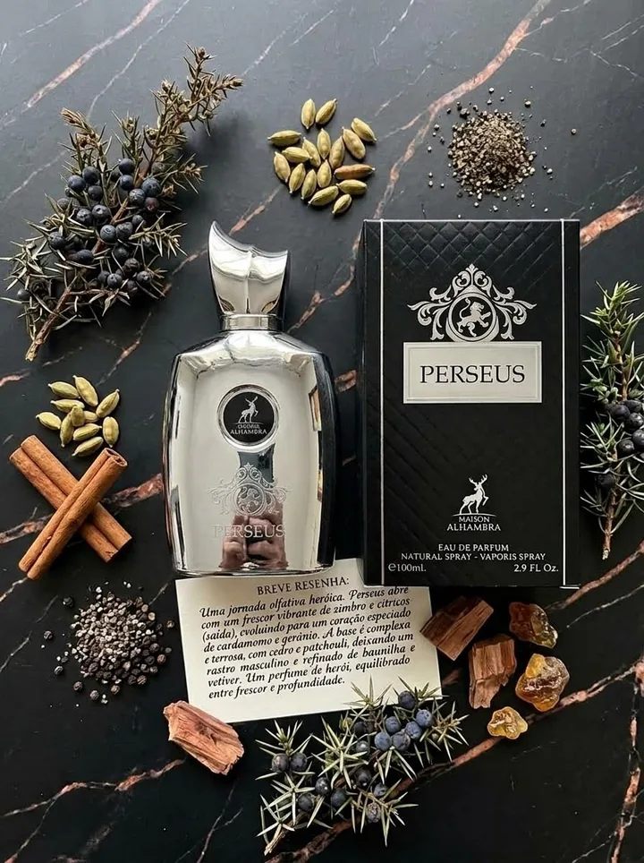 Perfume Perseus Maison Alhambra com frasco e embalagem, perfume importado